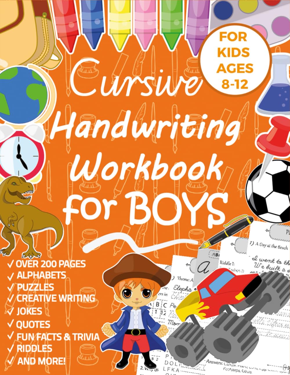 Cursive Handwriting Workbook for Boys Ages 8-12: Fun Handwriting Practice for Kids, Penmanship, and Script Writing for beginners with Jokes, Puzzles, and Riddles