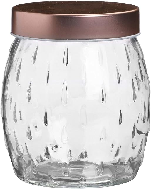 Airtight Round Glass Food Storage Jars Canisters Containers with Copper Lid (1 Litre)