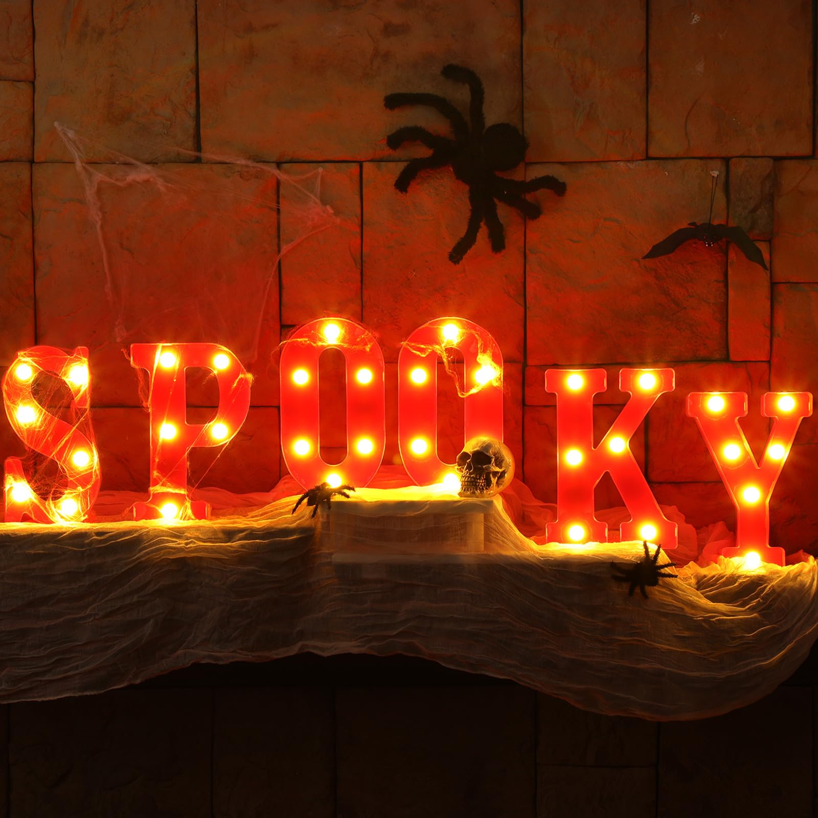 Lettres d'Halloween à DEL rouges : lot de 6 lampes à poser ou suspendre pour salon