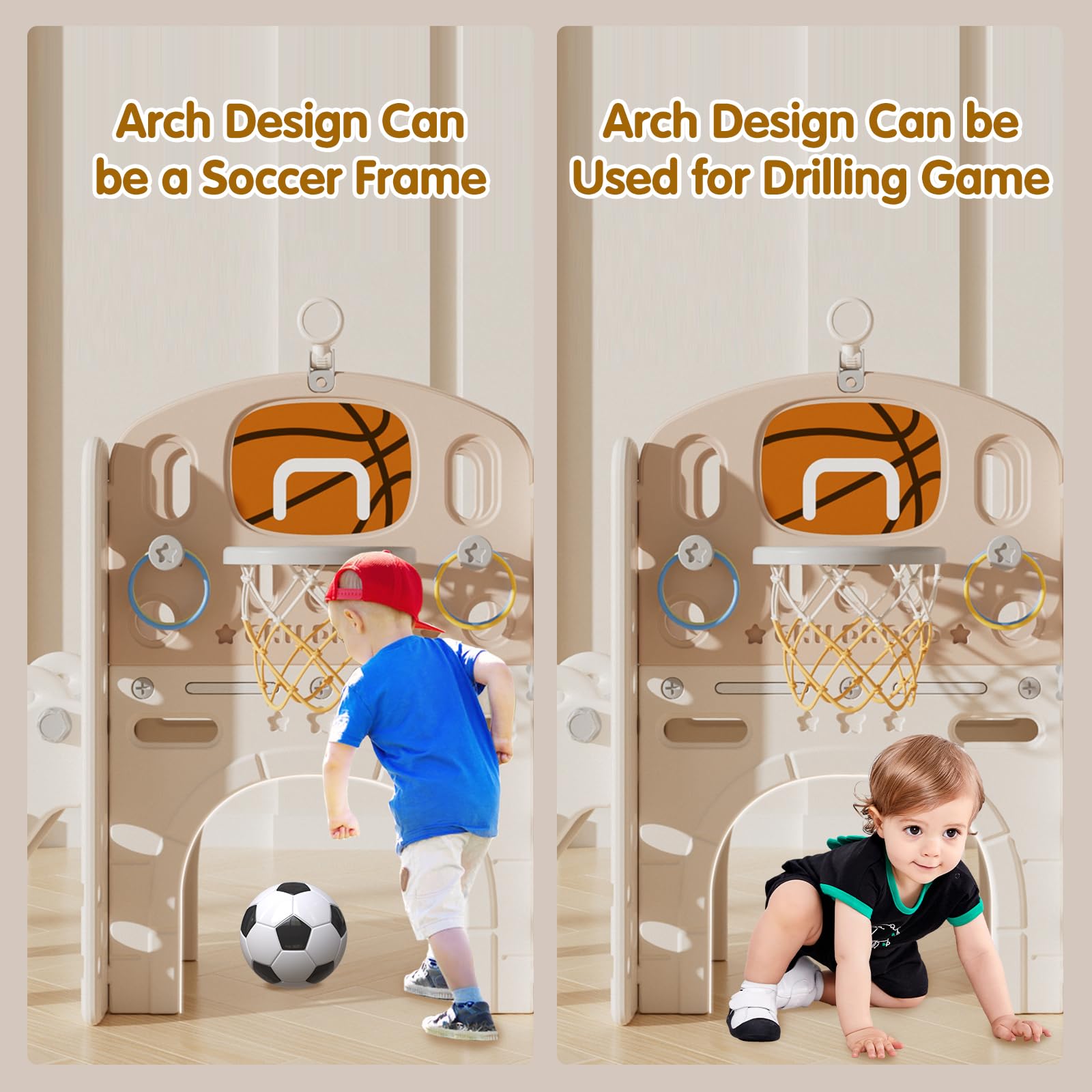 Tobogán,Toboganes Infantiles con Escalera para Trepar, Canasta de Baloncesto, Locomotora, Prismáticos, Trompeta, el Tobogán es Apto Tanto para Exterior como para Interior, a Partir De 1 Año