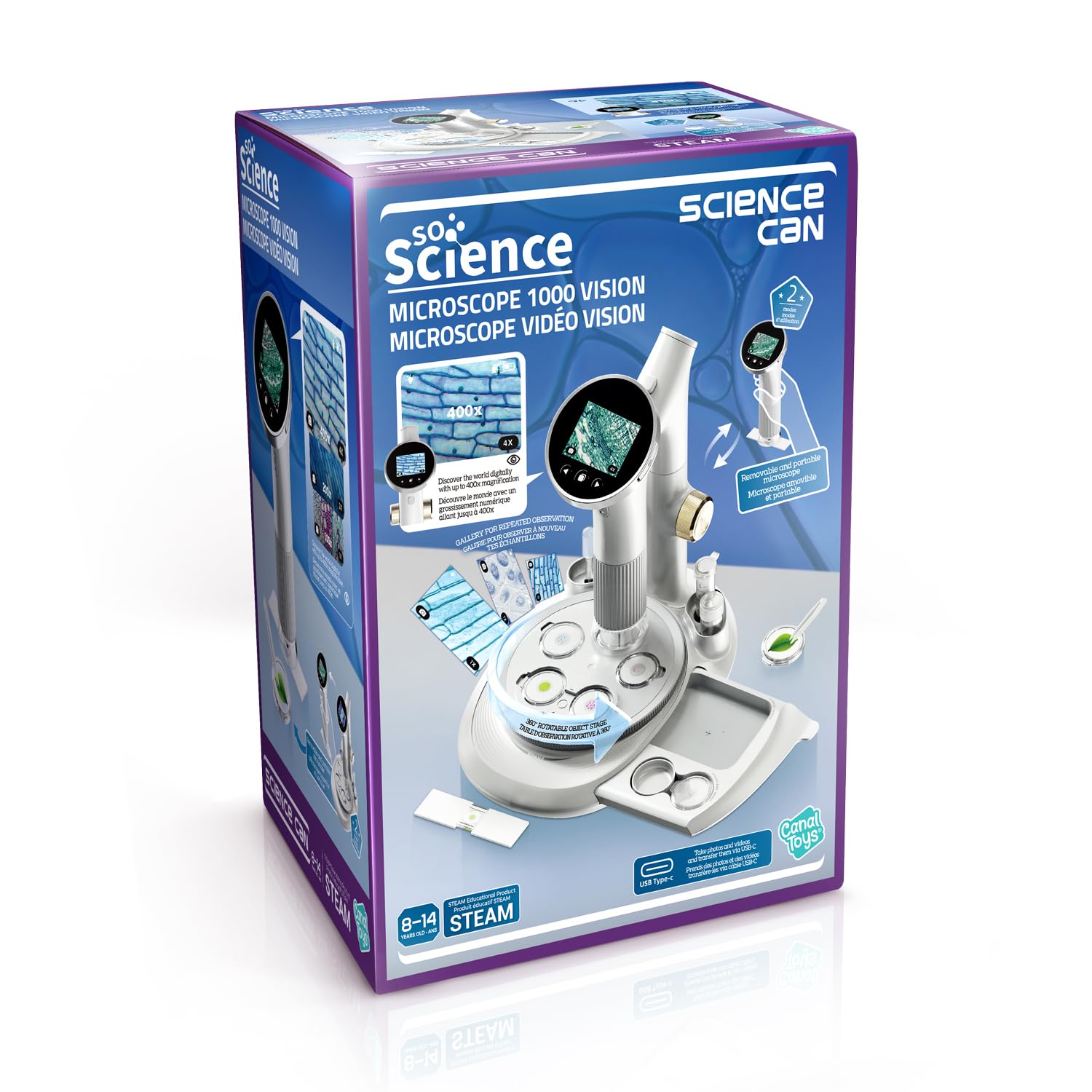 Canal Toys - So Science - Microscopio Video Vision 1000 per bambini a partire da 8 anni – Microscopio elettronico portatile con schermo HD - Zoom ad alta precisione - Kit STEM educativo scientifico