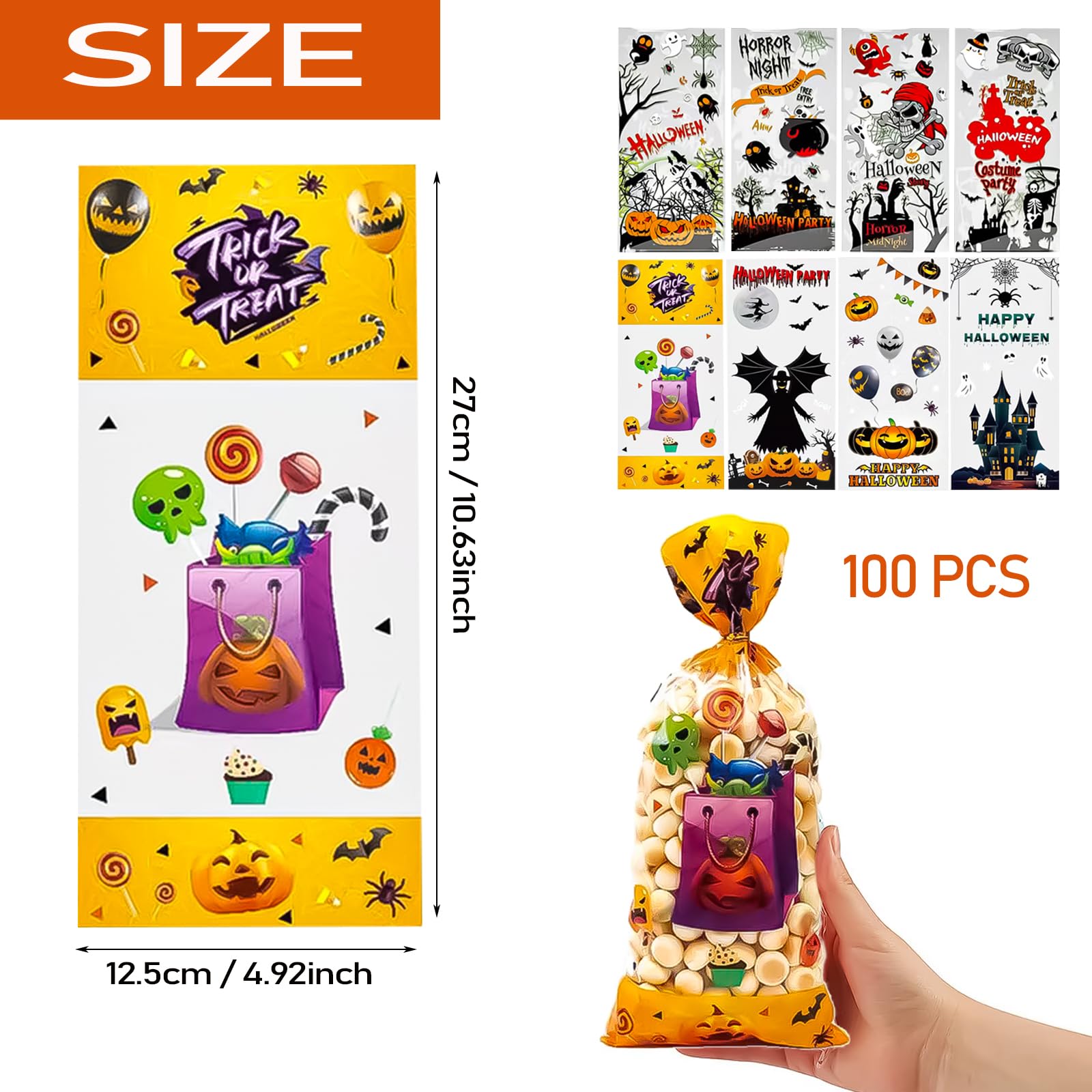 PMELCXD Party Bags,Candy Treat Bags, Halloween Paper Bags, Great for Party Favors 120-Pack - Image 2