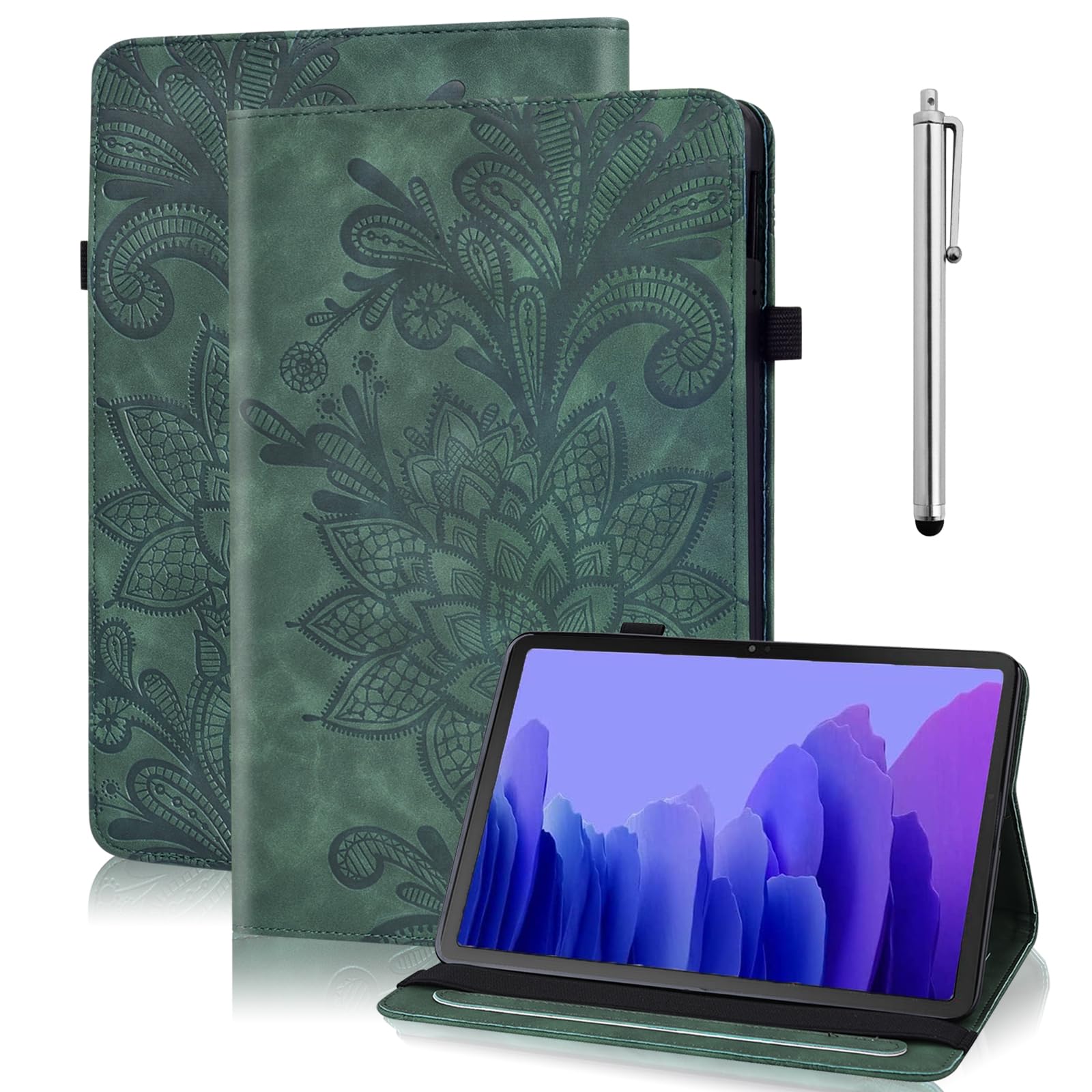 TUOLISG Hülle für Samsung Galaxy Tab A7 10.4 2022/2020 SM-T500 T505 T507,Premium PU Leder Multi-Winkel Folio Schutzhülle Dokumentschlitze Tablet Case für Galaxy Tab A7 10.4 Zoll -Grün