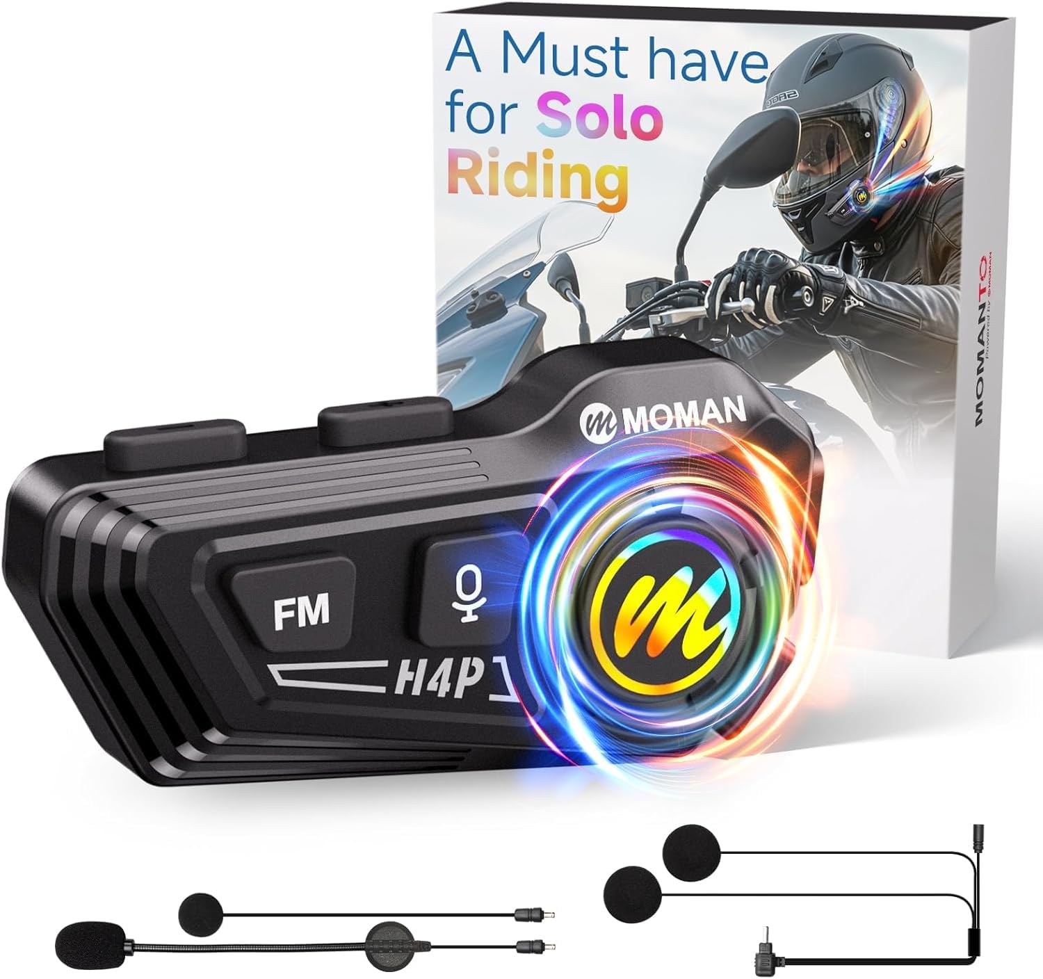 Motorcycle Helmet Headset, Moman H4Plus Single Use Snowmobile Motorbike Helmet Wireless Headphone with AI voice Assistant Waterproof IPX6 Noise Cancellation, Motorcycle-Helmet-Wireless-Headset-Speaker