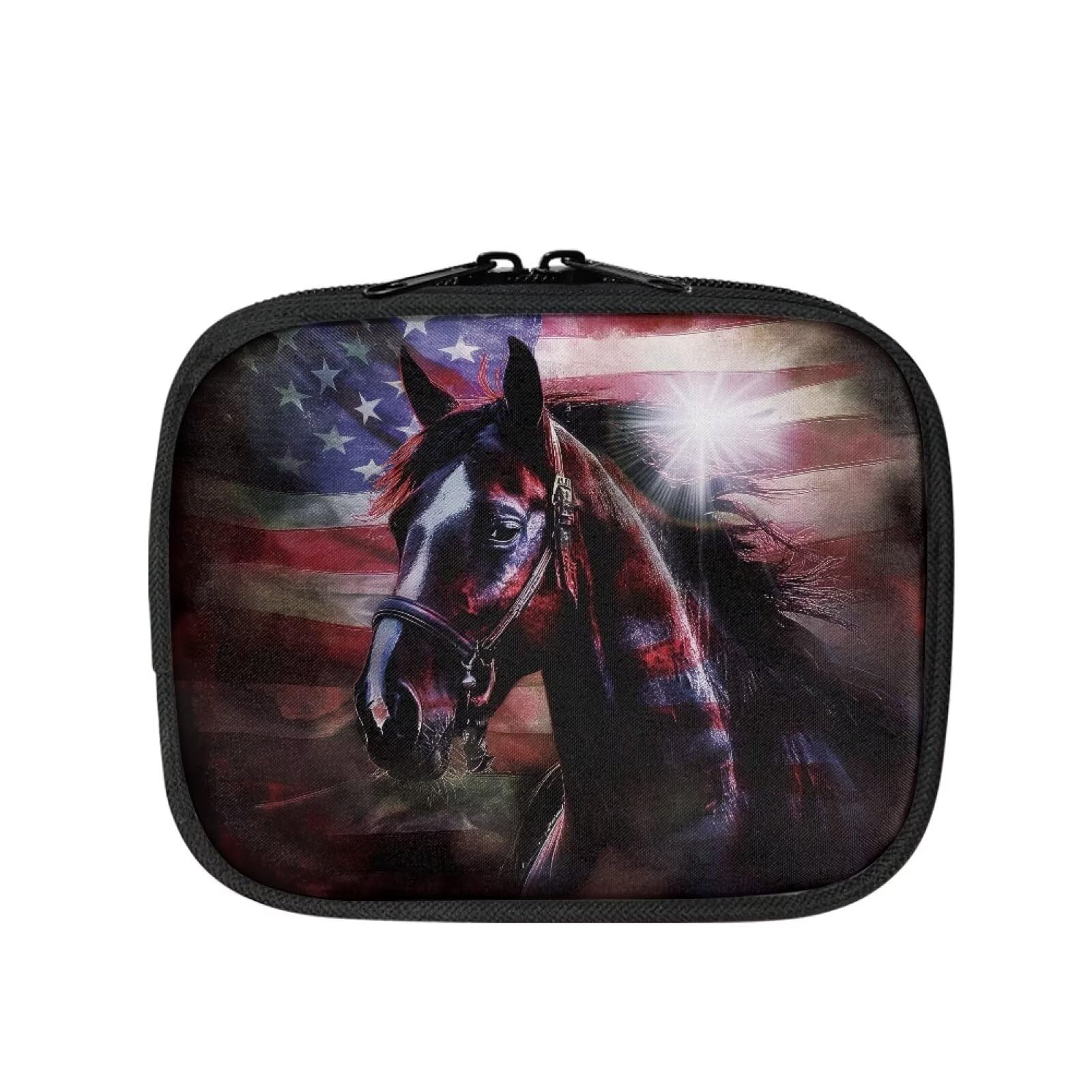 Uorisanigo First Aid Bag Empty Mini US Flag Horse Small Empty Emergency Medical Bag Hard Shell Medical Kit for Car Home Office Travel Camping Sports Outdoor School Emergency Survival Kit
