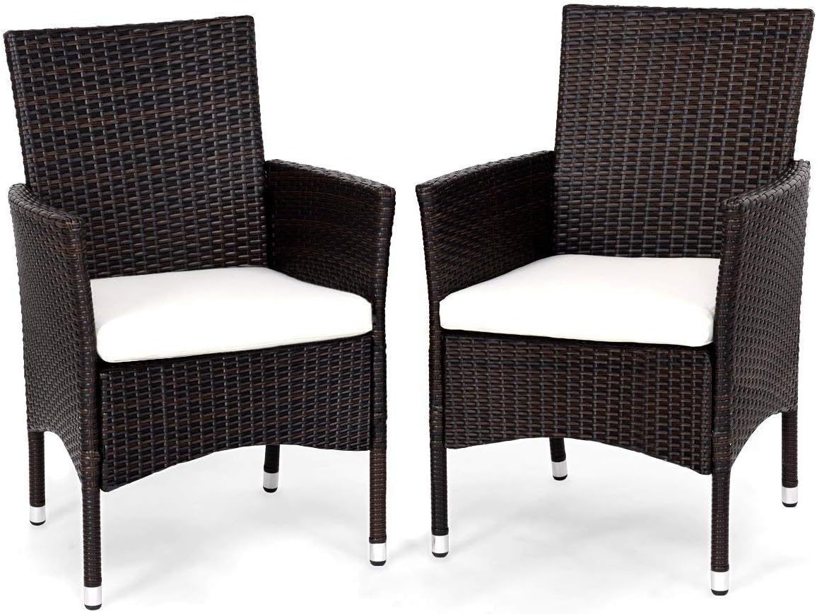 COSTWAY Pcs Patio Armchair Single Chair Outdoor Modern Wicker Rattan PE Furniture Sofa Set W (Mixed Brown with 2 Cushion Covers), Brown, Brown