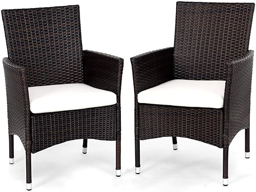 Miniatura 3 de COSTWAY Sillón de patio para exteriores, moderno, mimbre de ratán de polietileno, juego de sofá W (mezcla marrón con 2 fundas de cojín), marrón,