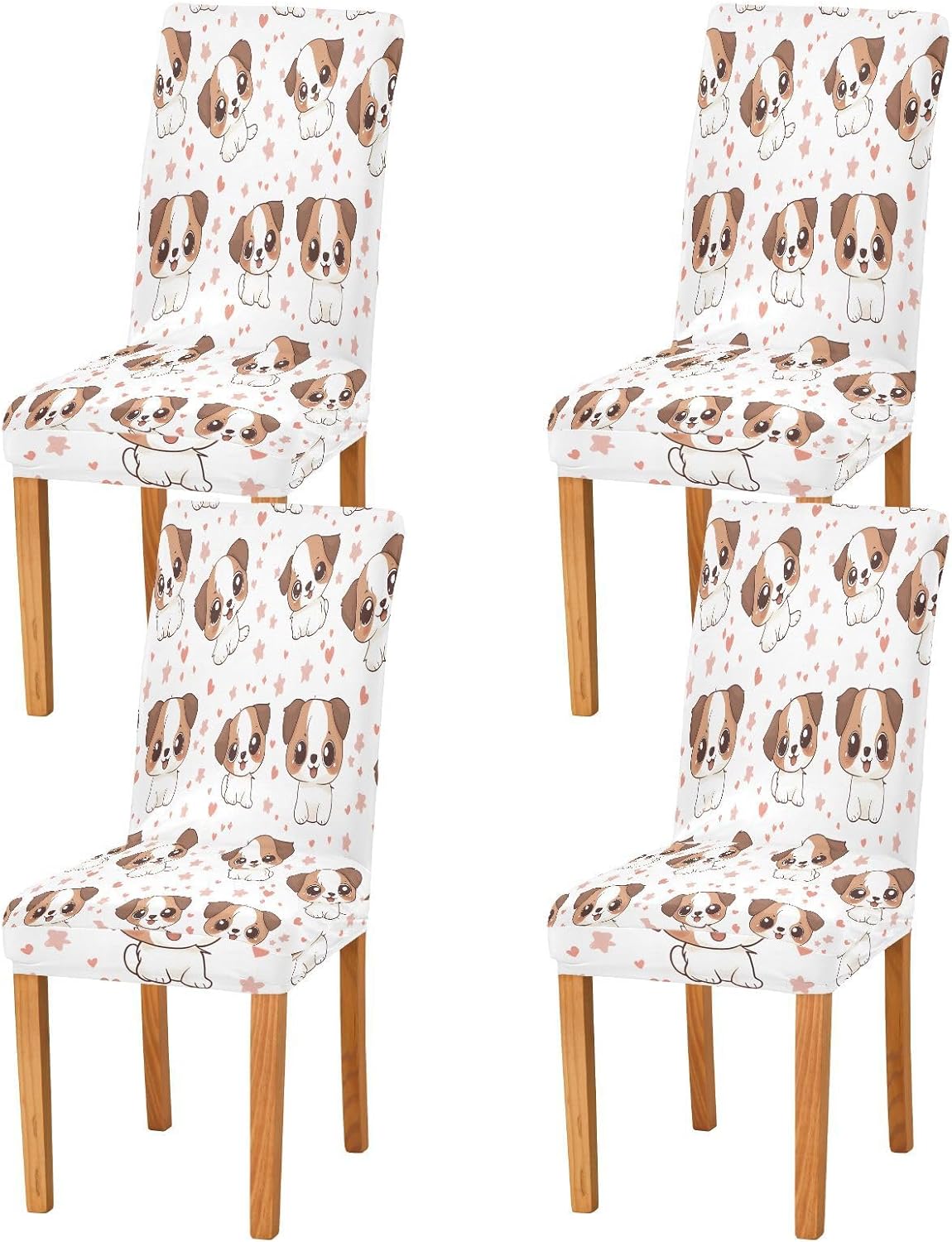 ALAZA Chair Covers for Dining Room, Cute Dog Star Love Pattern Stretch Chair Cover Sets Chair Protector Removable Washable for Ktichen Restaurant Hotel