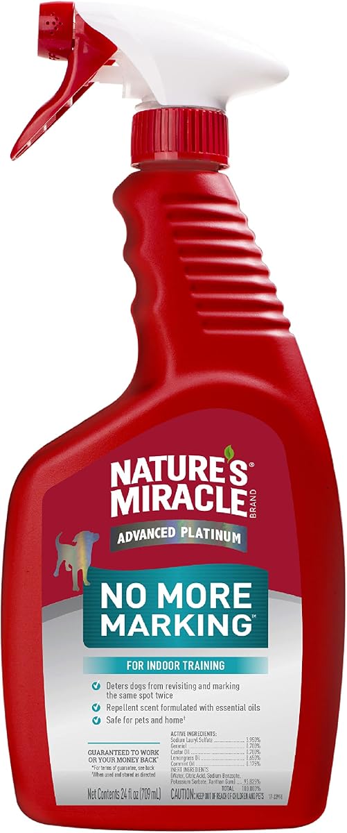 Spray de entrenamiento Nature's Miracle Advanced Platinum No More Marking, 24 oz | Evita que los perros marquen el mismo lugar, para adiestramiento en interiores, seguro para las mascotas y el hogar*, repele con aceites esenciales