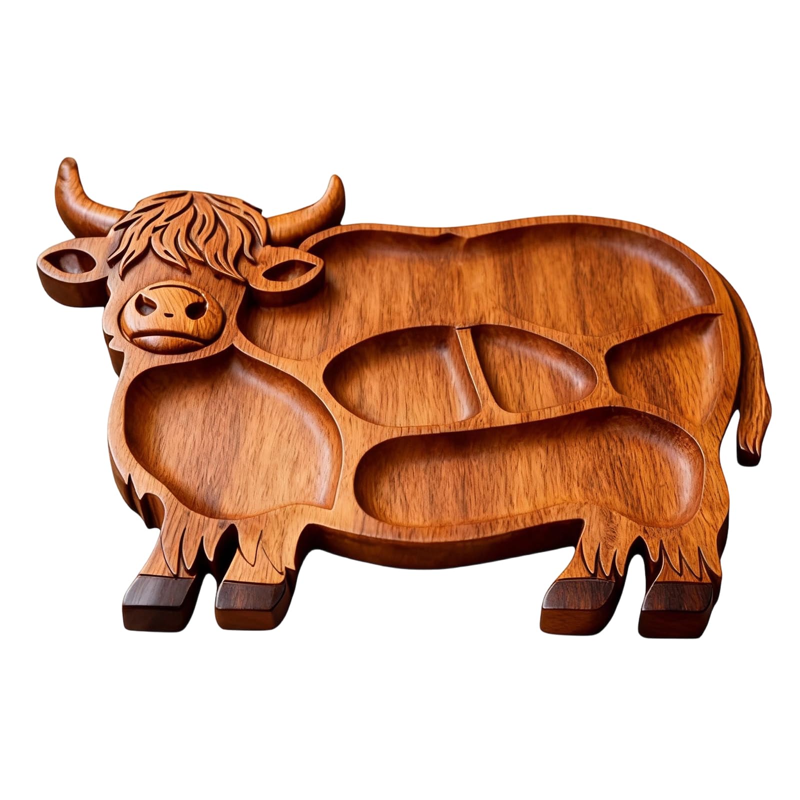 Highland Cow Wooden Charcuterie Board Unique Animal Cheese Meat Snack Serving Trays for Home Kitchen Party Use (Dark Khaki B, 33cmx28cmx5cm)