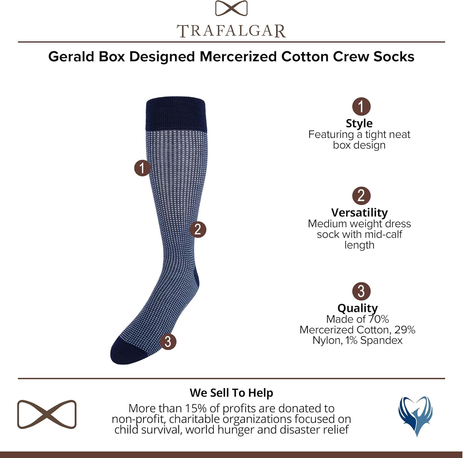 Trafalgar Men's Gerald Box Designed Mercerized Cotton Mid-Calf Socks - Image 2