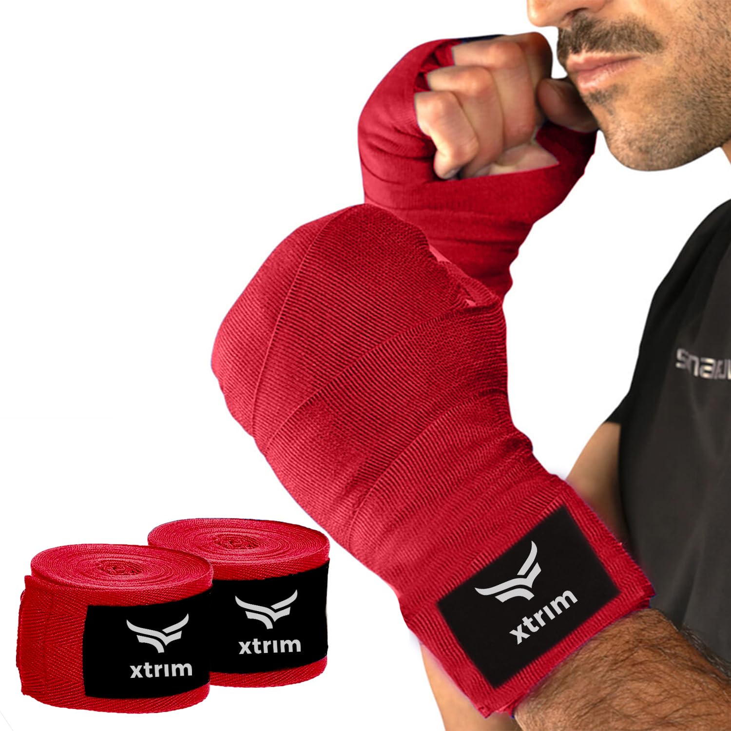 Xtrim Boxing Hand Wraps for Men & Women, Set of 2, 500 x 5 cm, Polyester Cotton Blend, Wrist Support for MMA, Boxing, Muay Thai, Kickboxing, Velcro Closure, Training Accessories (Red)-image-17