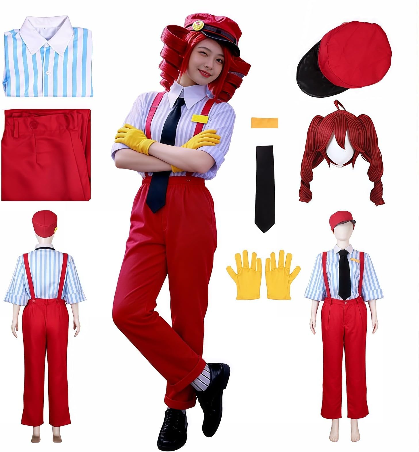Women's Anime Cosplay Kasane Costume Outfit With Hat Top Pants Gloves Set