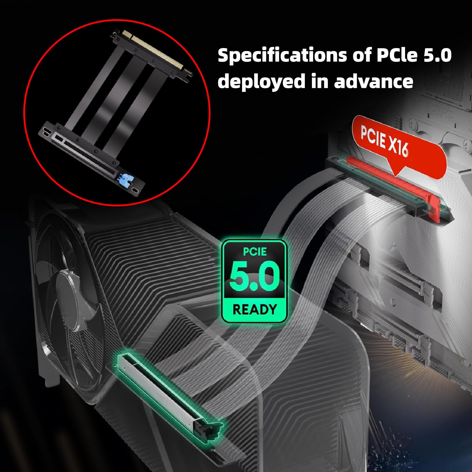 banapoy PCIE 5.0 Riser Cable, PCIE 5.0 16X High Speed Flexible Gen 5 GPU Graphics Card Extension Cable Compatible with RTX4090, 5090, RX7900XTX (20cm)