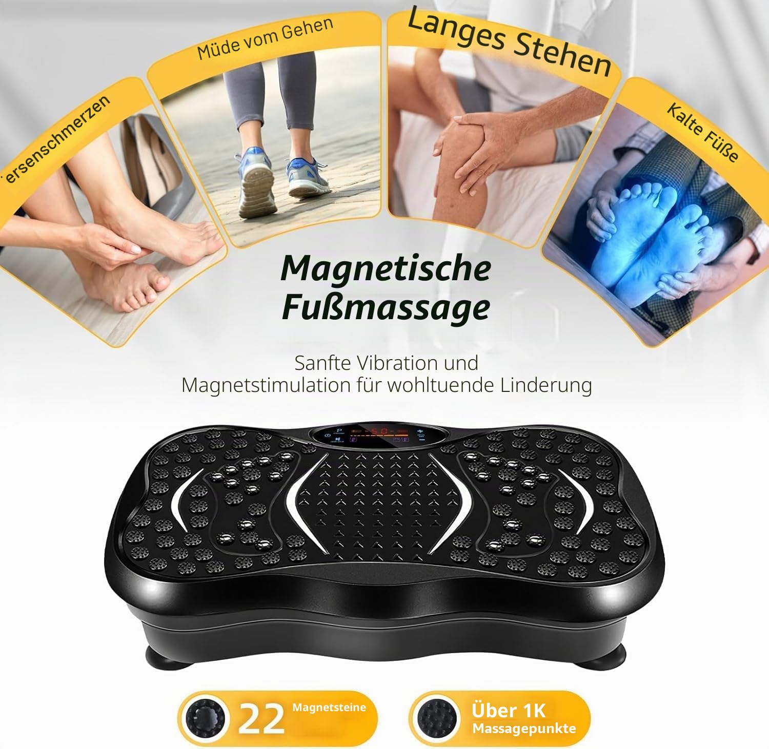 EVOLAND Vibrationsplatten, Vibrations-Fitnessgerät für den Heimgebrauch, mit Bluetooth-Lautsprecher, 5 Programmmodi, 2 Widerstandsbänder, Vibrations-Fitnesstrainer, 150 kg maximale Belastung (B)