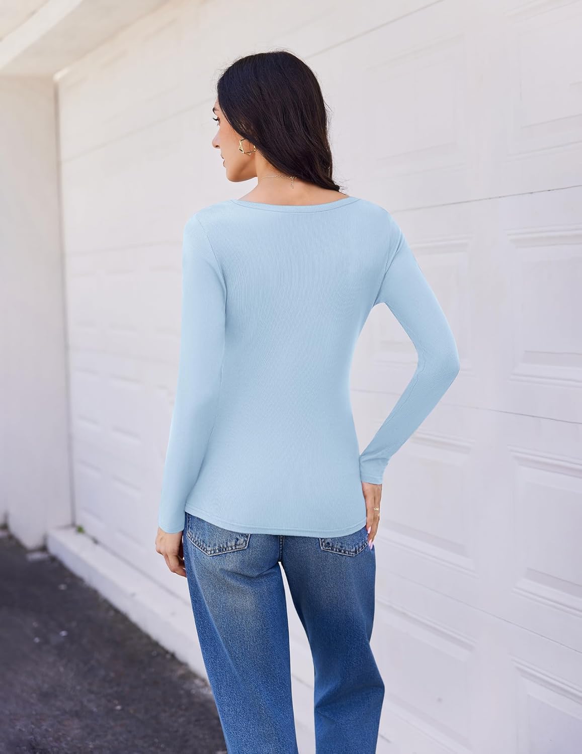 Ekouaer Womens 3 Pack Long Sleeve Shirts V Neck Ribbed Slim Fit Basic Tops Thermal Undershirts Casual Tee XS-XXL - Image 6