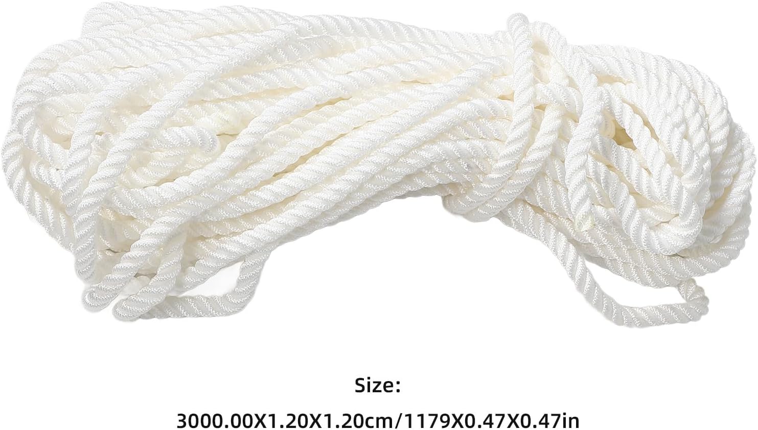 Vaguelly White Nylon Rope 12mm Marine Grade Three-Strand Cable Mooring Rope for Boat Docking and Yacht Anchoring 30m White Nylon Marine Boat Lines for Boating Accessories