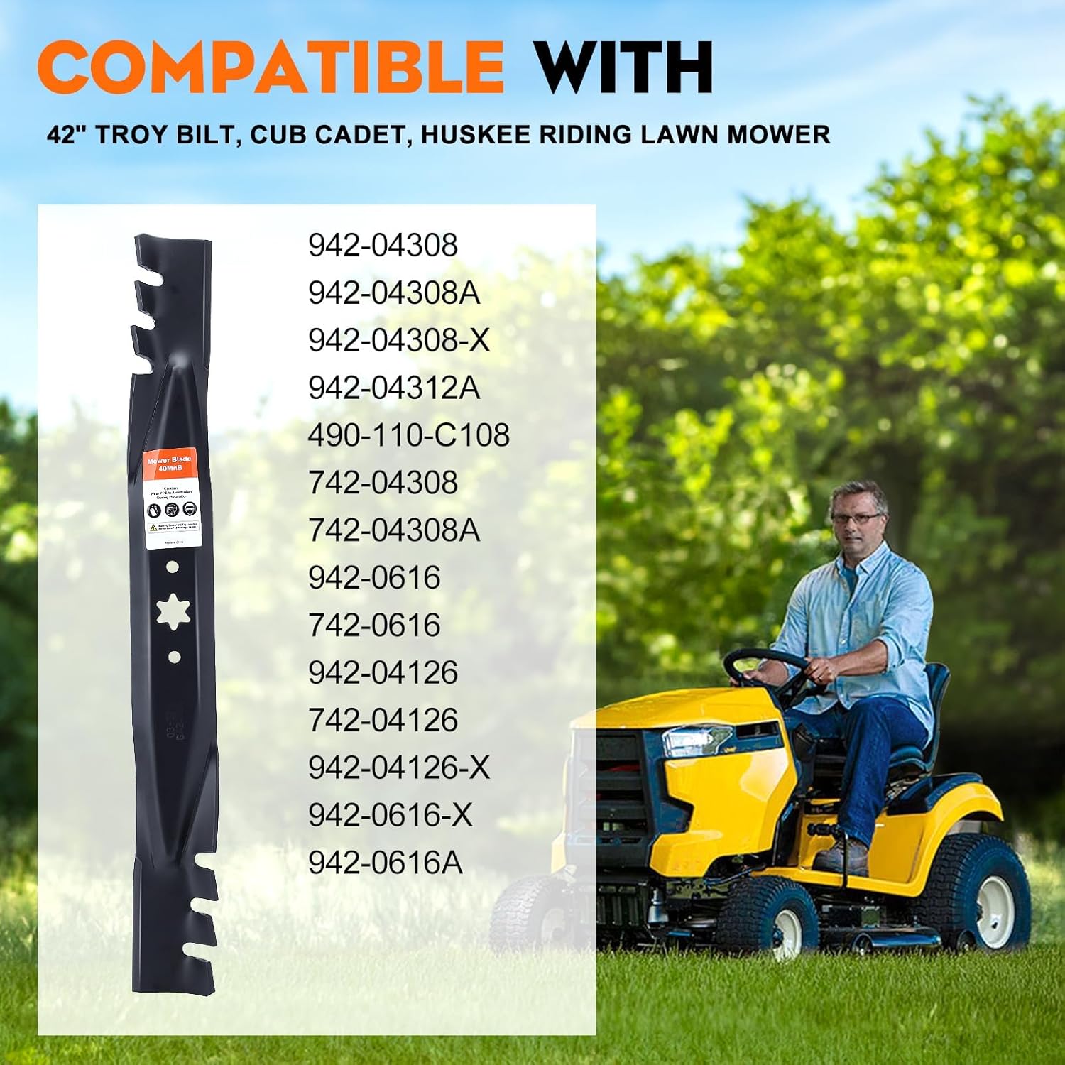 Hipa 2-Pack 942-04308 Mulching Blades 6 Point Star Set for Cub Cadet XT1 LT42 ZT1 RZT42 42 inch Riding Mower, Troy Bilt Bronco Pony 42'' Deck Lawn Tractor Replace for 942-04308-X 942-0616 942-04126