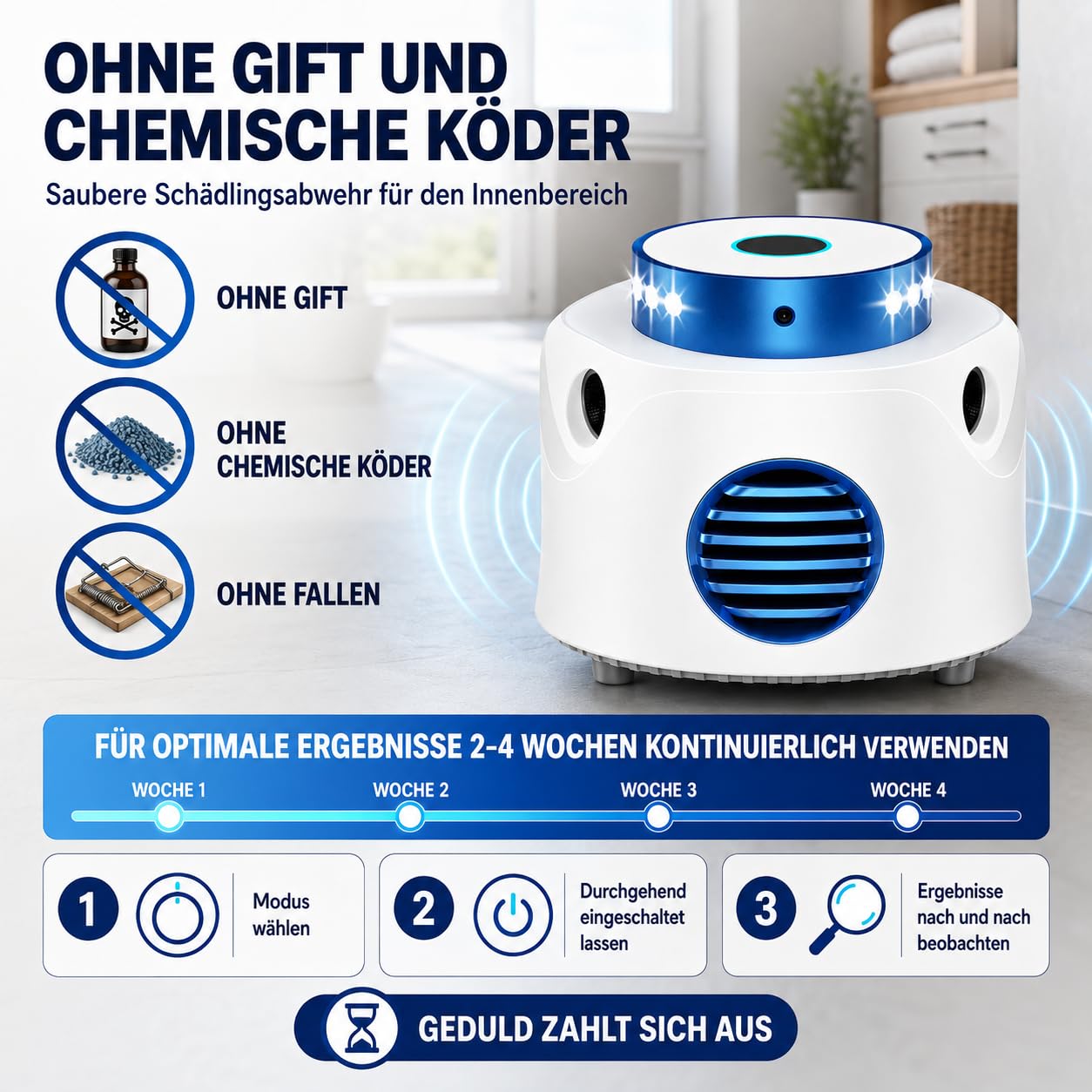 MEKEET Répulsif à ultrasons 360° avec 4 modes et 9 LED stroboscopiques, répulsif contre les rats, souris, araignées, fourmis, portée de 310 m², répulsif professionnel pour l'intérieur et le garage