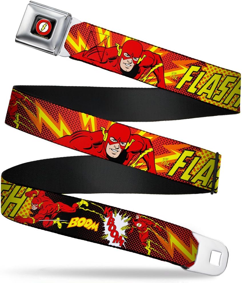 Buckle-Down Seatbelt Belt - The Flash BOOM-KABOOM! - 1.0" Wide - 20-36 Inches in Length