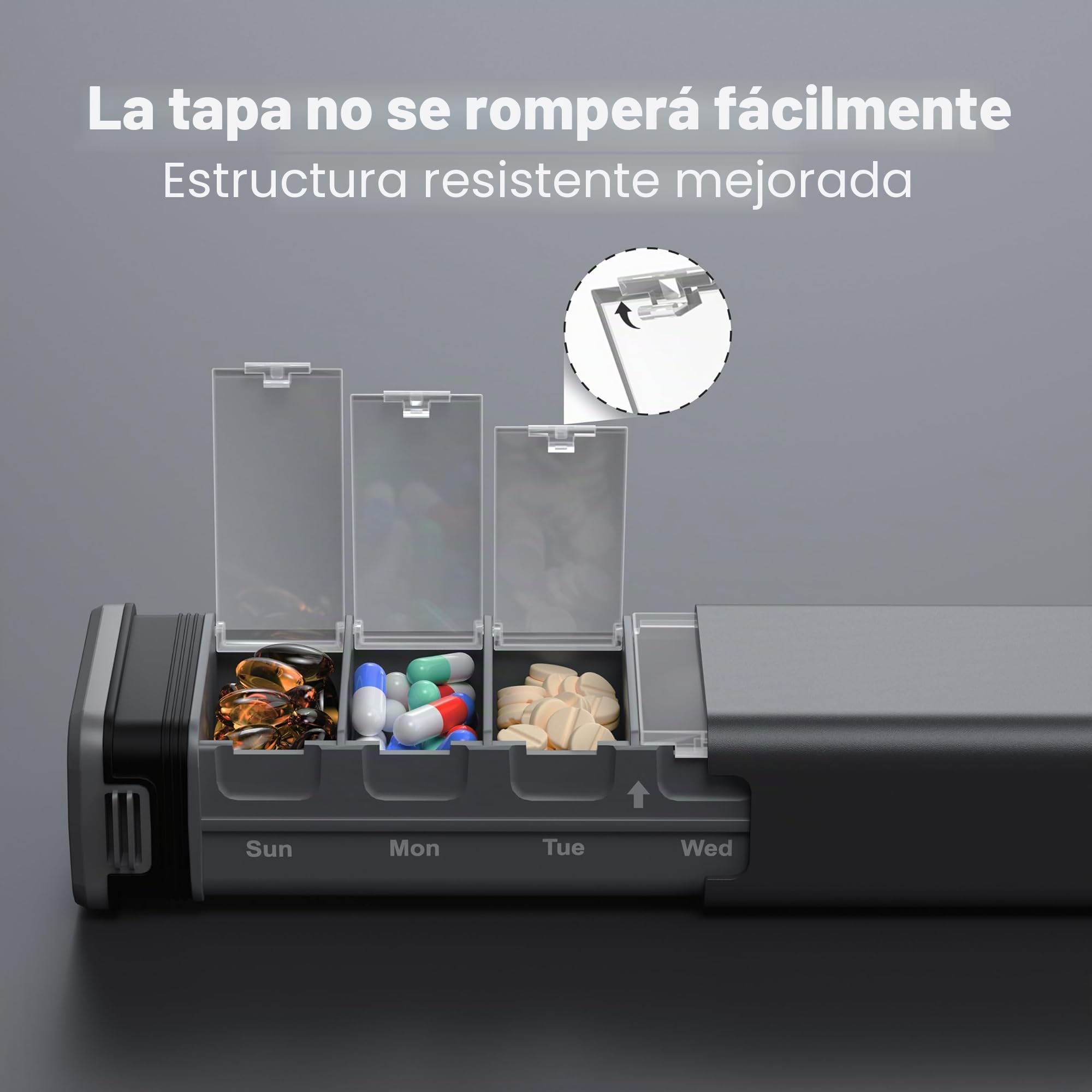 Kursoaya - Pastillero semanal de metal para 7 días, pastillero diario de aluminio de alta calidad, bonito pastillero portátil, soporte de píldoras de gran capacidad para suplementos, píldoras