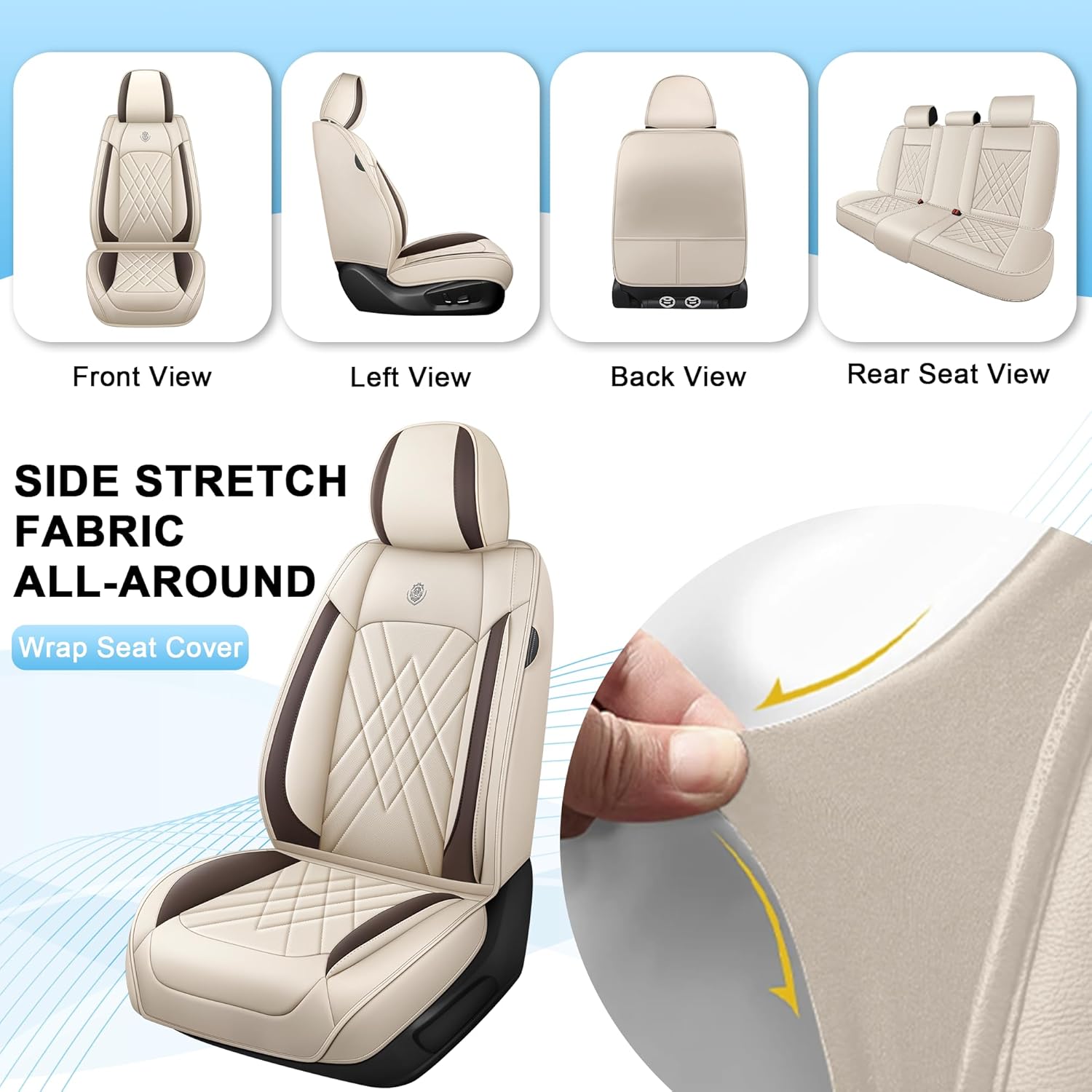 Seat Covers Custom Fit for Infiniti G37 2007-2013,Standed 2 Seats Full Coverage Waterproof Leather Seat Cover for Car, Non-Slip Car Seat Cushion(Beige Brown)