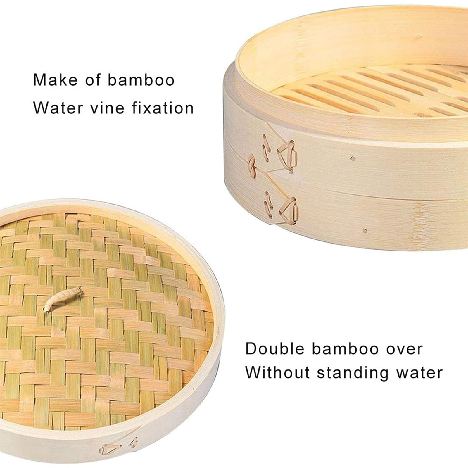 Vaporera de bambú, vaporera apilable Duradera Hecha a Mano para Verduras, Carne, Pescado, albóndigas, Dim Sum, Cocina