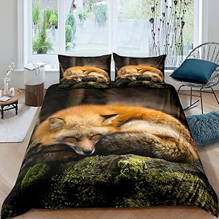Feelyou Kids Duvet Cover Fox Print Bedding Set 3D Animal Theme Comforter Cover for Boys Girls Children Teens Bedroom Decor Nature Woodland Fox Bedspread Cover Twin Size with 1 Pillow Case