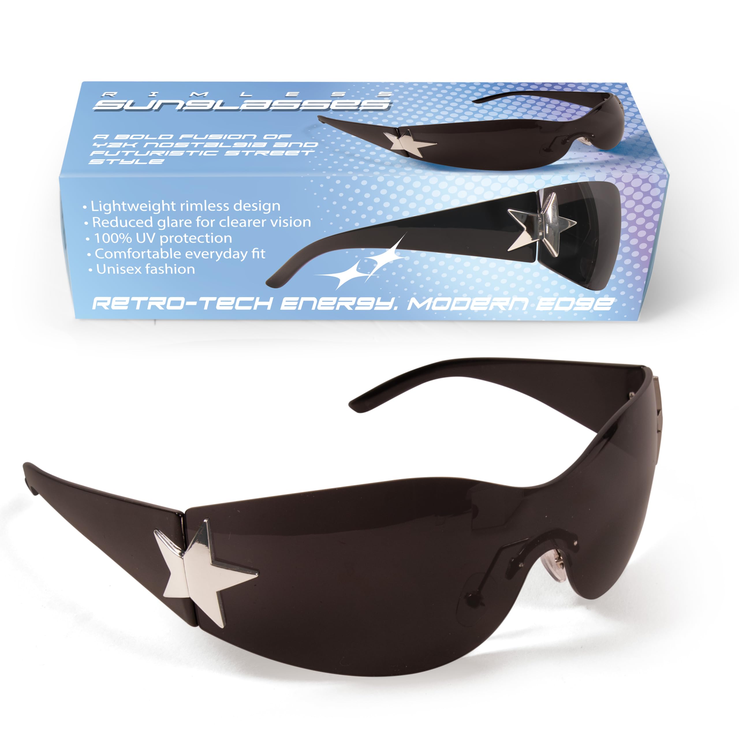Kangaroo Retro Y2K Sunglasses with Non-Polarized Lenses for Adults Black