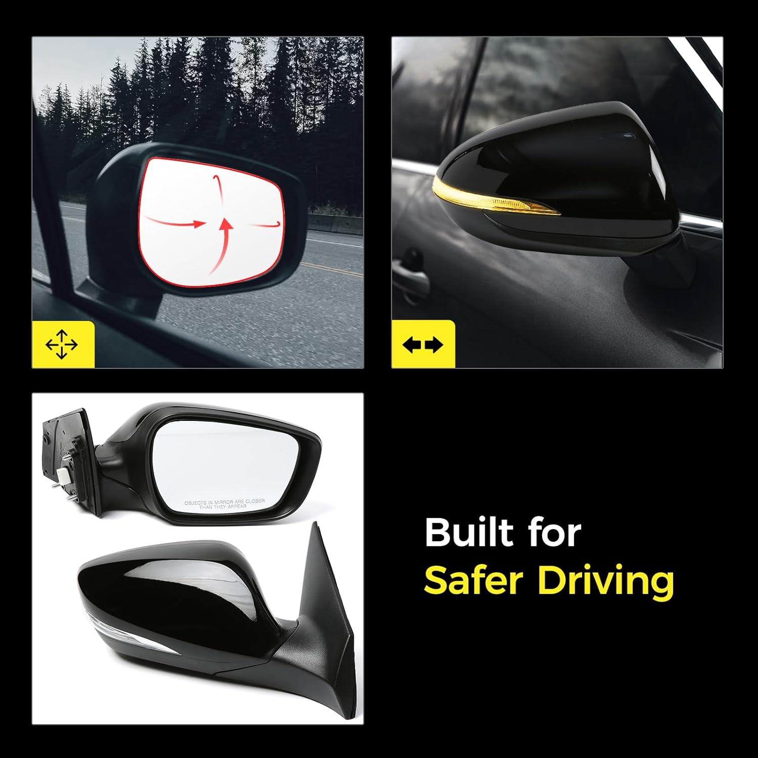 Passenger Side Mirror (Right/RH) Compatible with Hyundai Elantra 2014-2016, Power, Heated, Manual-Folding, w/Turn Signal, 6-Pin Connector, Black Housing, Replaces 876203X690, HY1321209