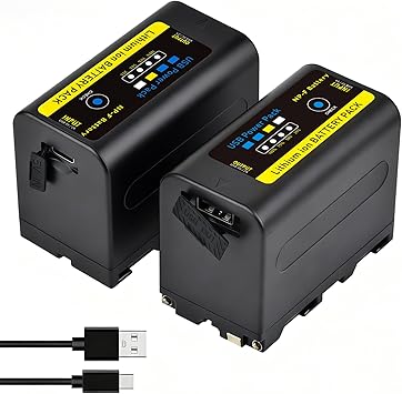 Tectra 2-Pack NP-F750 Battery for Sony NP-F970 NP-F975 NP-F980 NP-F960 NP-F770 NP-F550 Battery and Sony Handycam Camcorders for YONGNUO Godox LED Video Light with Type-C Charging Cable