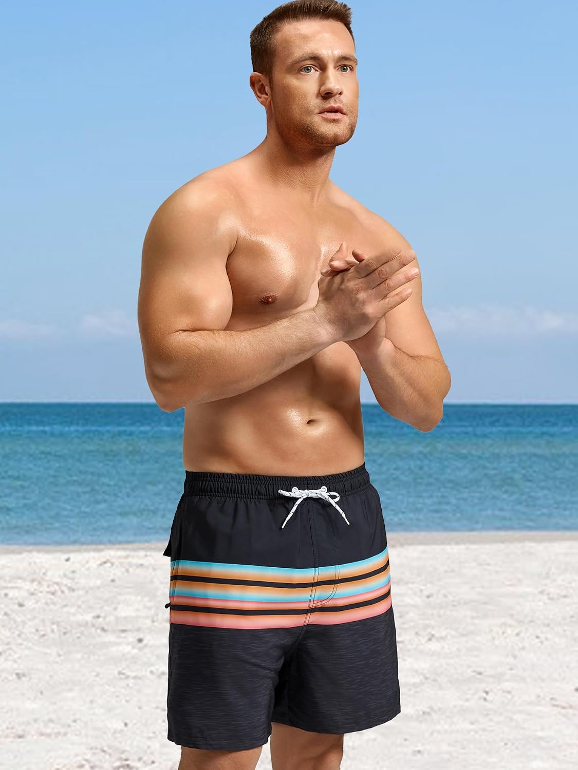 SILKWORLD Mens Swim Trunks with Compression Liner 2 in 1 Quick Dry Bathing Suit Beach Shorts with Zipper Pockets thumbnail