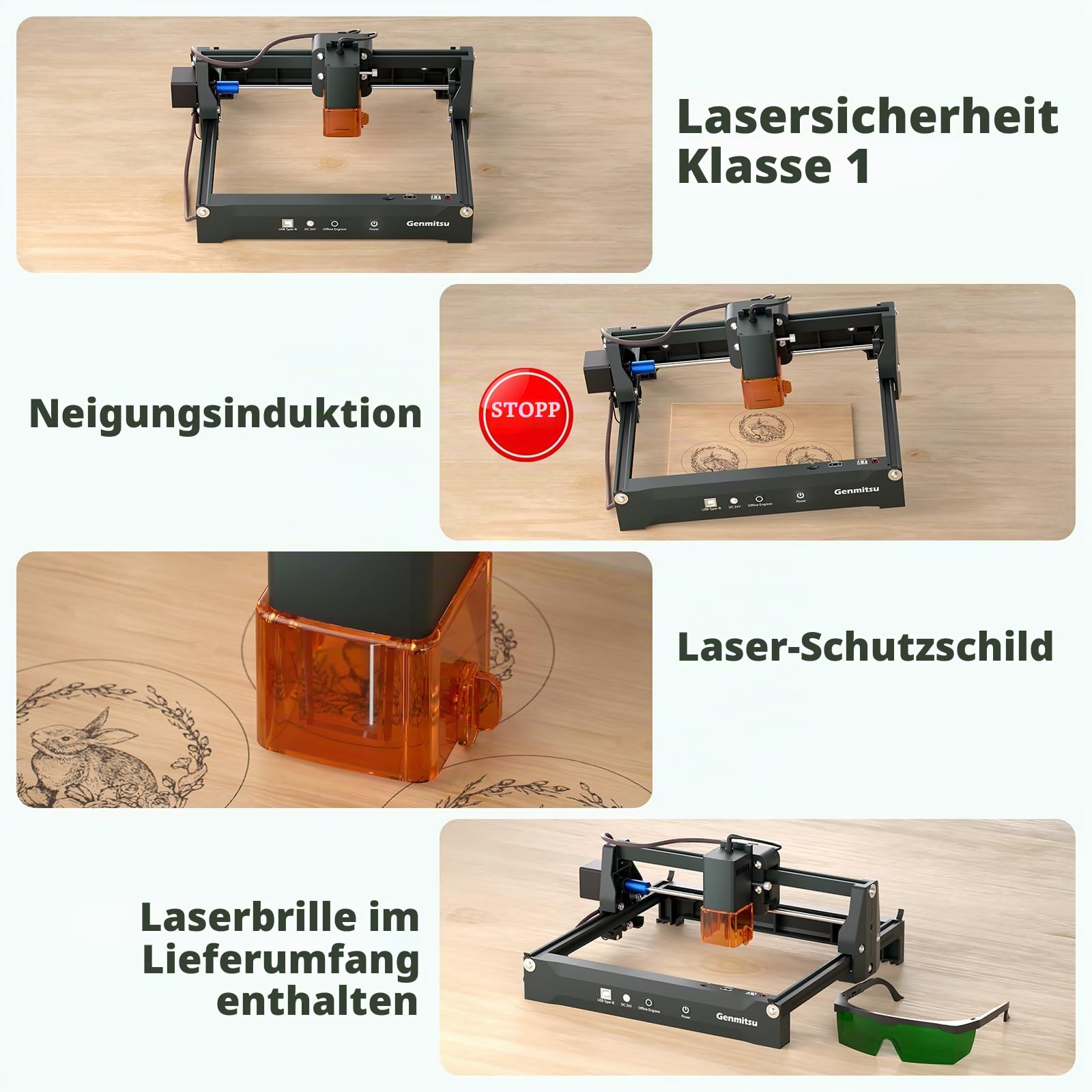 Genmitsu 2,5w Kortek Tragbarer Laser Graviermaschine, 200x150mm | Plug-and-Play, Präzises Gravieren und Schneiden von Papier, Leder mit ±0,01mm Wiederholgenauigkeit, Klasse 1