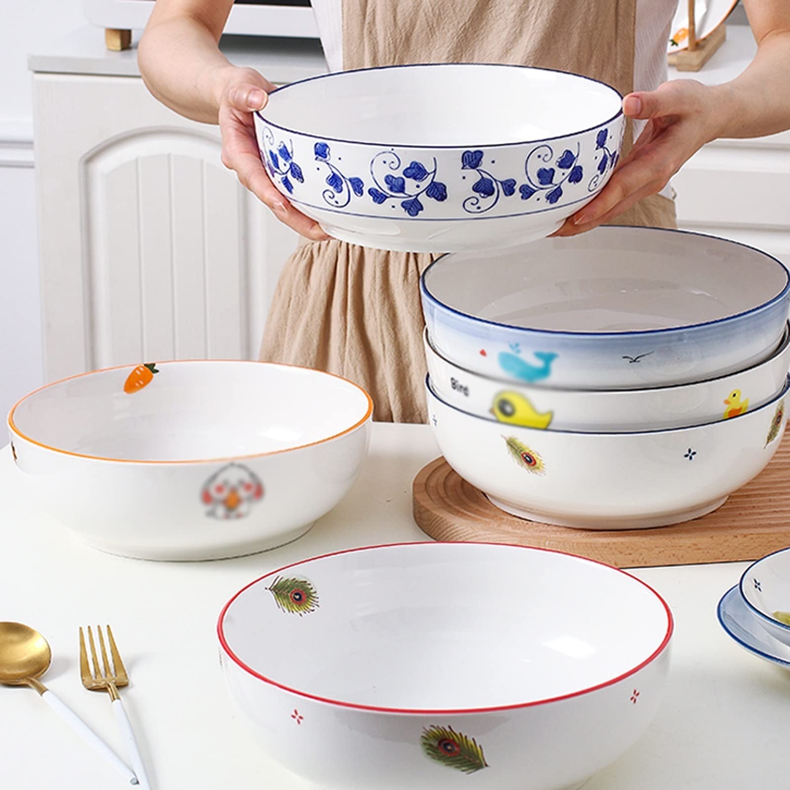 Salaterka miska do makaronu miski kuchenne, miski na ziarna, zupa zbożowa owsianka zestaw ceramicznych misek deserowych, miski do sałatek stołowych, miski deserowe zupy i miski do sałatek (kolor: 1)