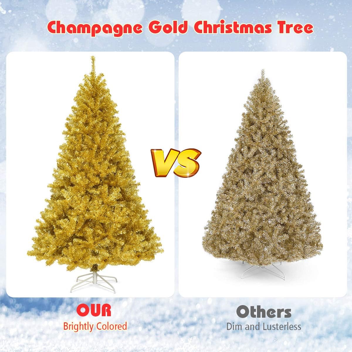 Goplus 7.5FT Artificial Christmas Tree, 1258 Branch Tips, Christmas Tree with Premium PVC Needles and Metal Stand, Xmas Full Tree for Indoor and Outdoor Holiday Decoration, Champagne Gold