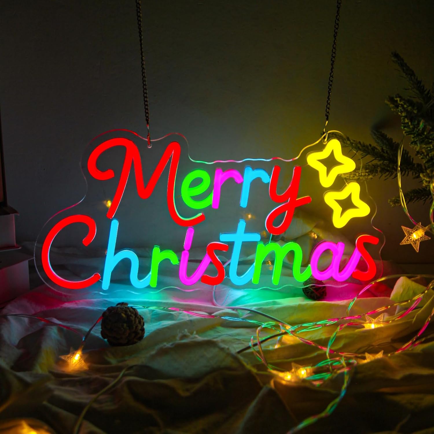 Merry Christmas Neon Sign, Dimmable LED Christmas Lights Neon Letter Sign for Window Displays, Bar, Xmas Tree, Party, Club, Kids Bedroom Living Room Wall Decor, New Year's Party Decor&Gift