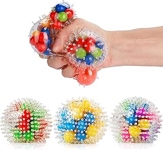 Stress Balls Fidget Toys,(3 Pack) Sensory Balls Stress Relief Ball for Adults, Squeeze Ball/Sensory Water Bead Balls, Rainbow Stress Ball,Ideal for Autism, Anxiety & More