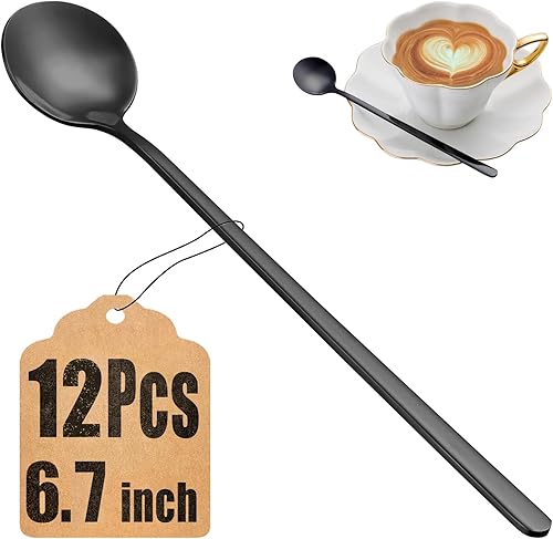 Miniatura 10 de Juego de 12 cucharas de café, cucharas de té doradas de 6.7 pulgadas, mango largo, cucharaditas pequeñas doradas, cuchara de café espresso de acero