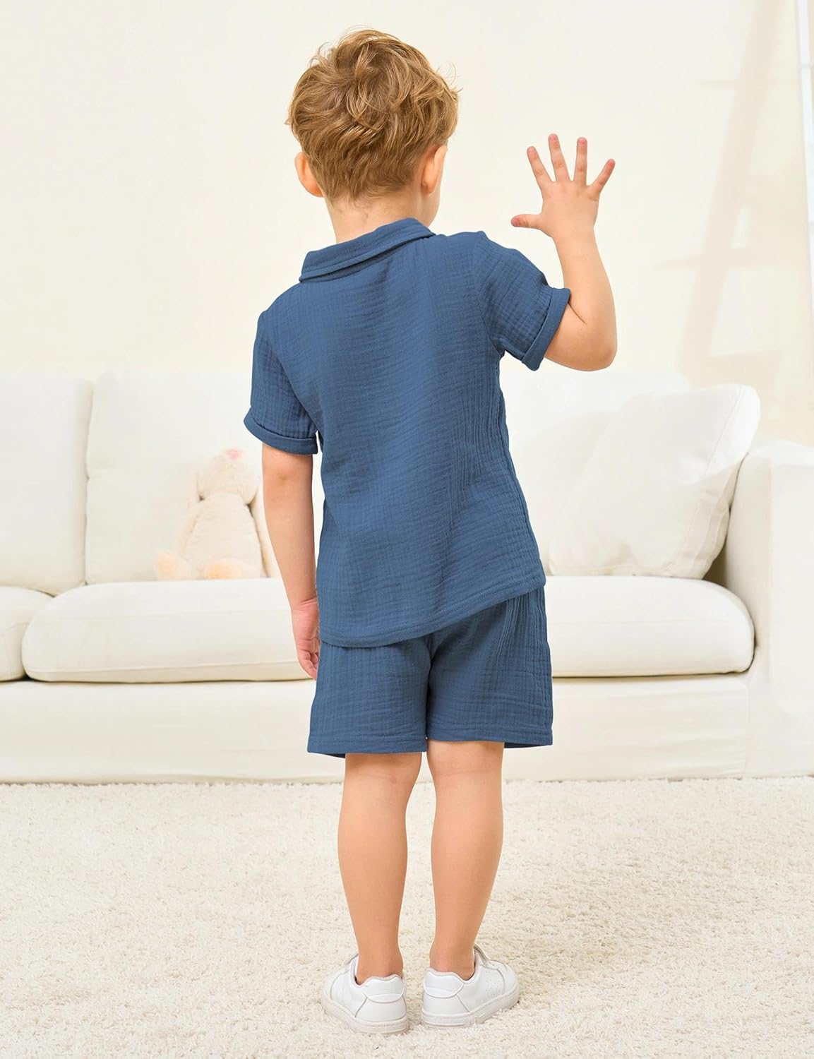 Jimonda Baby Boys Cotton Gauze Shirt/Shorts Sets Outdoor Toddler Button-down Clothes Set Summer Short Sleeve Outfit 2PC - Image 3