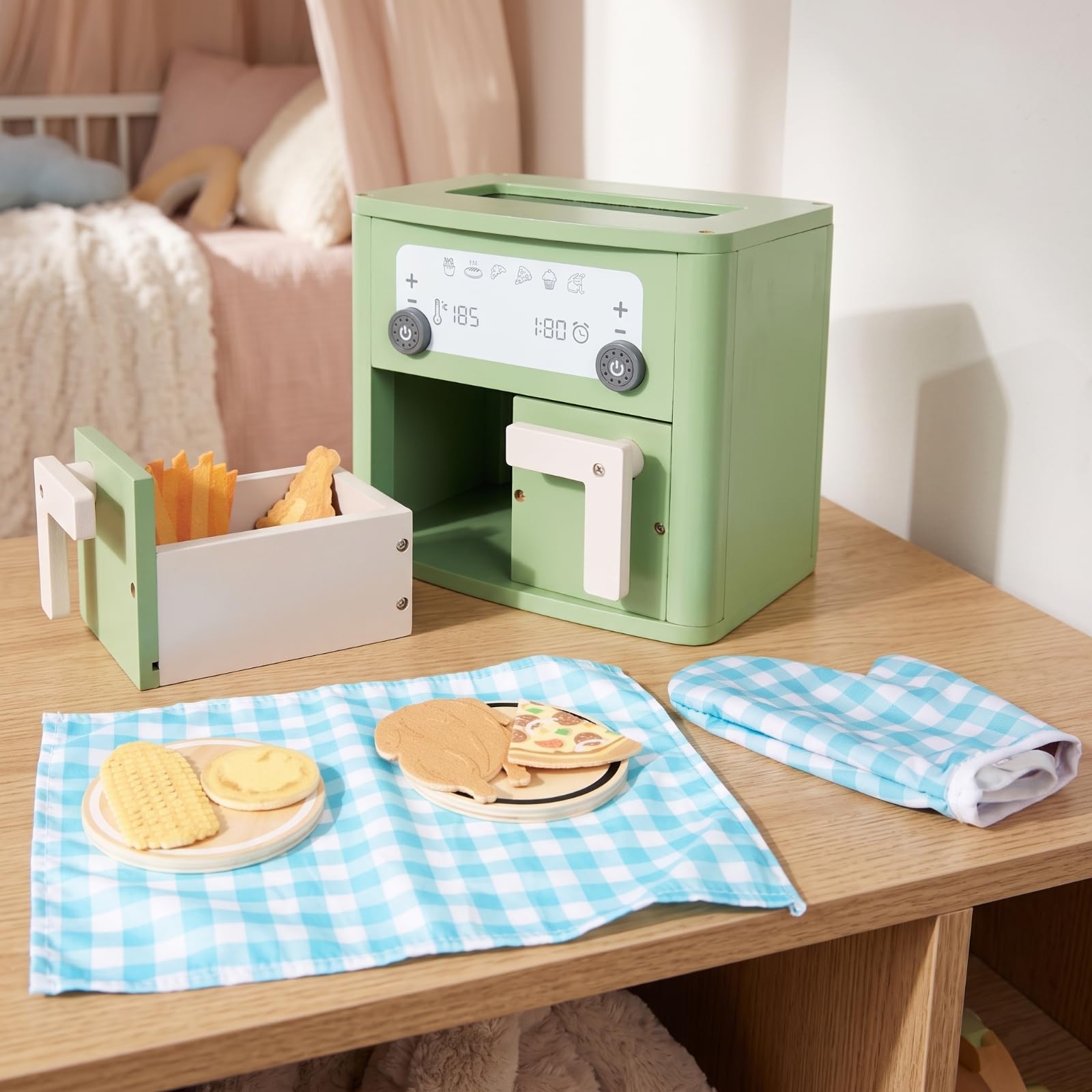 Gralara Friteuse à Air Jouet Adapté à Enfants Friteuse sans Jouet Sécurisé Ensemble Cuisine avec Accessoires pour Tout-Petits