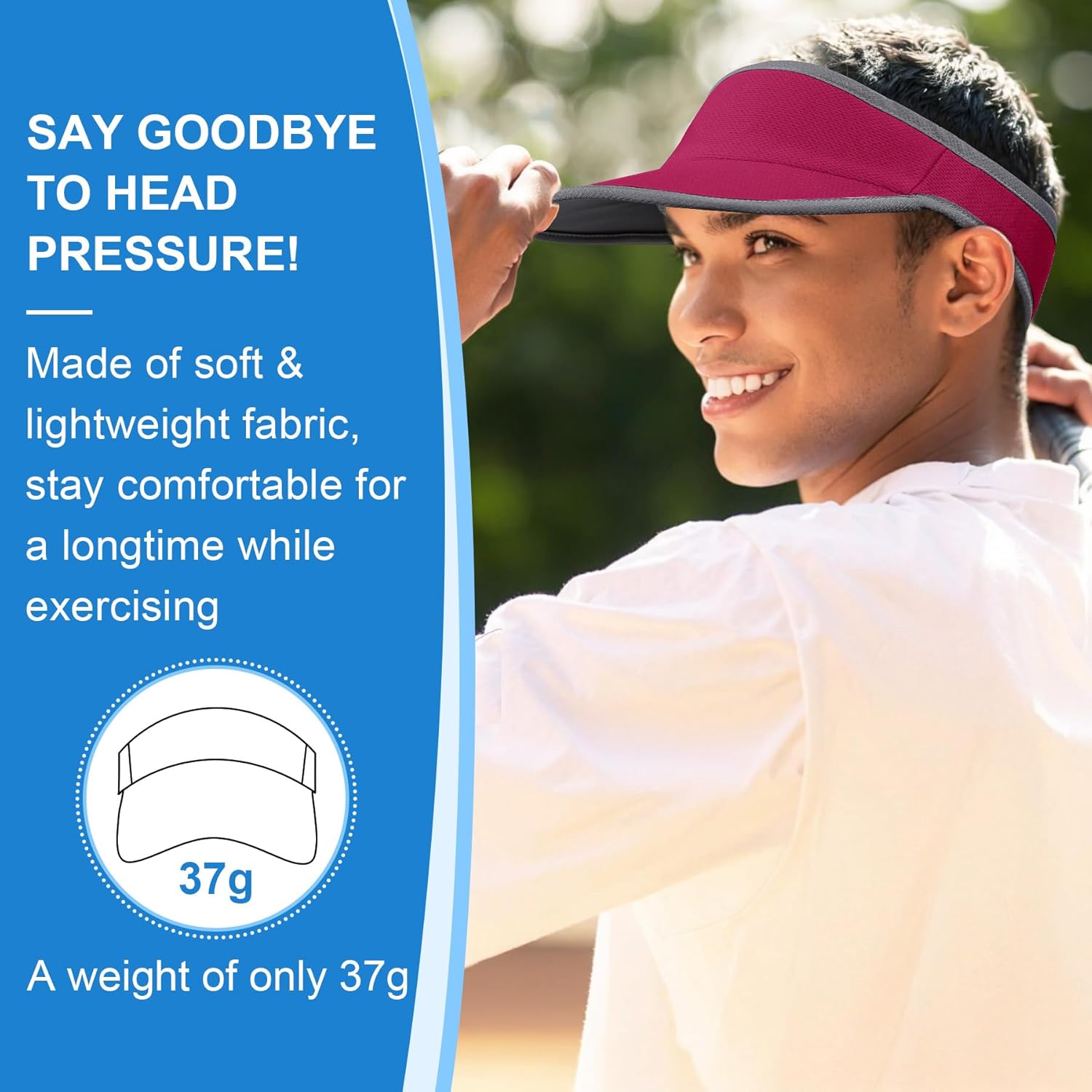 Sports Sun Visor for Men Women, Lightweight Soft Quick-Dry Visor Hat, Packable Tennis Golf Running Visor - Image 3