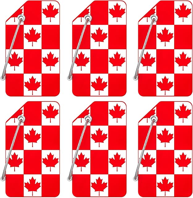 6 Pack Luggage Tags, OIFEN Silicone Travel Suitcase Baggage tag Canada Bag Labels with Name Card Privacy Protection (Checked Maple Leaf)