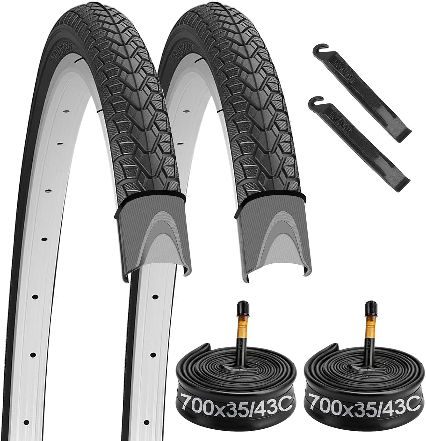 700C Bike Tires 700x35C (37-622) and 700x35/43C Bike Tubes with 48mm Schrader Valve and 2 Tire Levers for 28 x 1 3/8 x 1 5/8 Bike Tire Anti Puncture Strong Airtightness