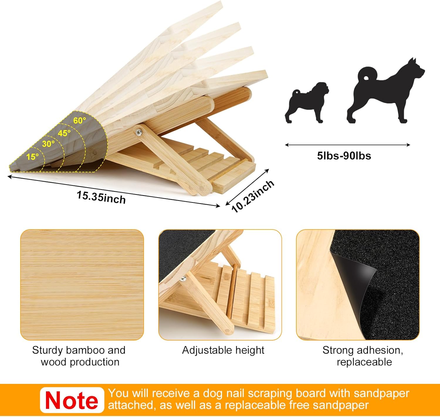 review Adjustable Dog Nail Scratch Pad, Bamboo Wood, Sandpaper Included