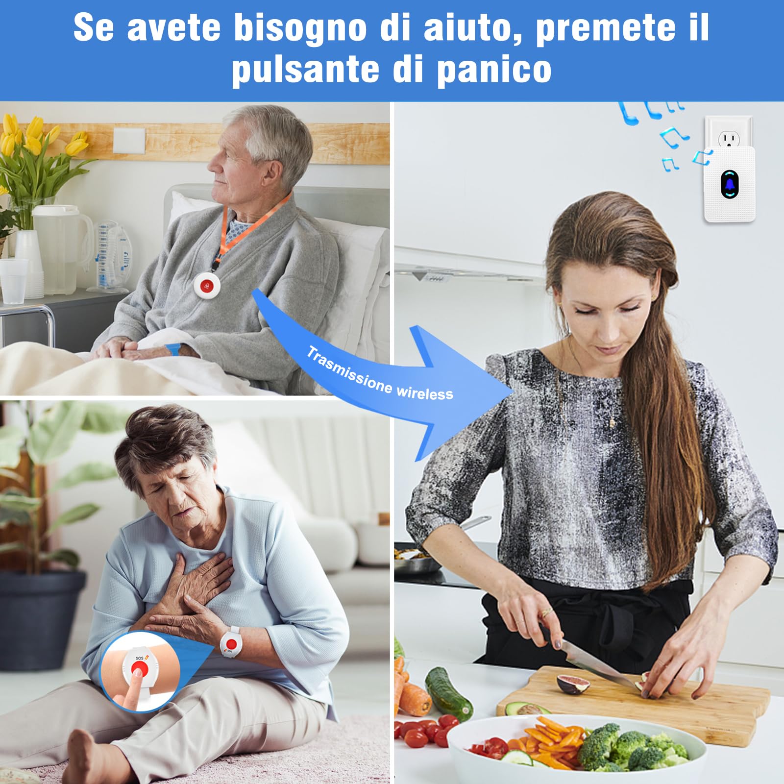 Daytech Salvavita Anziani,L'allarme per Anziani è Adatto per Anziani/ Pazienti/ Donne in Gravidanza/ Bambini che Necessitano di Assistenza Domestica(2 ricevitore + 2 pulsante + 2 braccialetto)