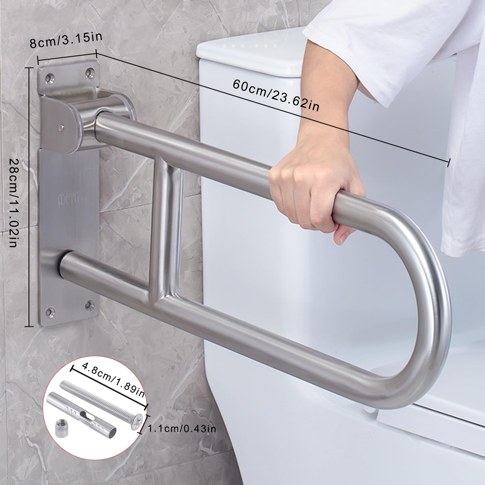 Maniglione Bagno Disabili 60cm, Maniglia Doccia Anziani, di Sostegno Ribaltabile, Barra di Sicurezza Supporta 300-350kg