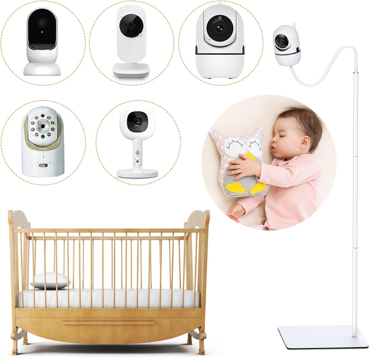 Baby Monitor Stand for HelloBaby,Nanit Pro,Optics DXR-8 Pro,Vtech,Momcozy BM01,Owlet,Eufy,Motorola Baby Camera, Universal Adjustable Baby Monitor Mount Holder