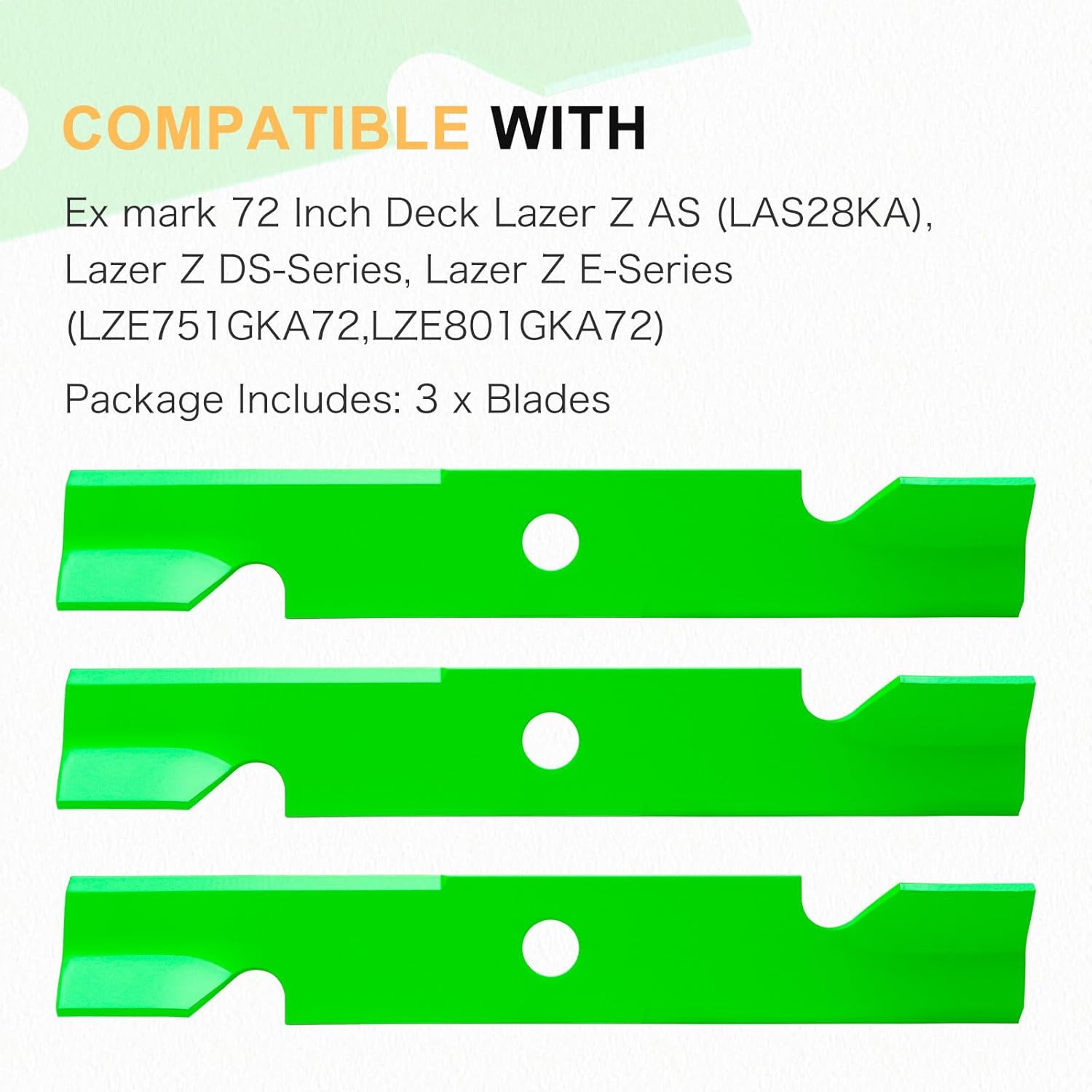 72" Deck Mower Blades Fit for Ex Mark Lazer Z AC AS LC XP XS E S X Series Lawn Mower Replaces OEM 103-6404 103-6404-S (Notched High Lift) 3 Pack