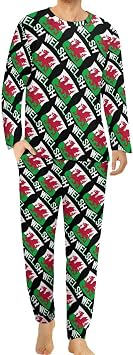 Welsh Flag Men's Pajamas Set Long-Sleeve Soft PJ Sleepwear Loungewear Nightwear Sleeping Suit M