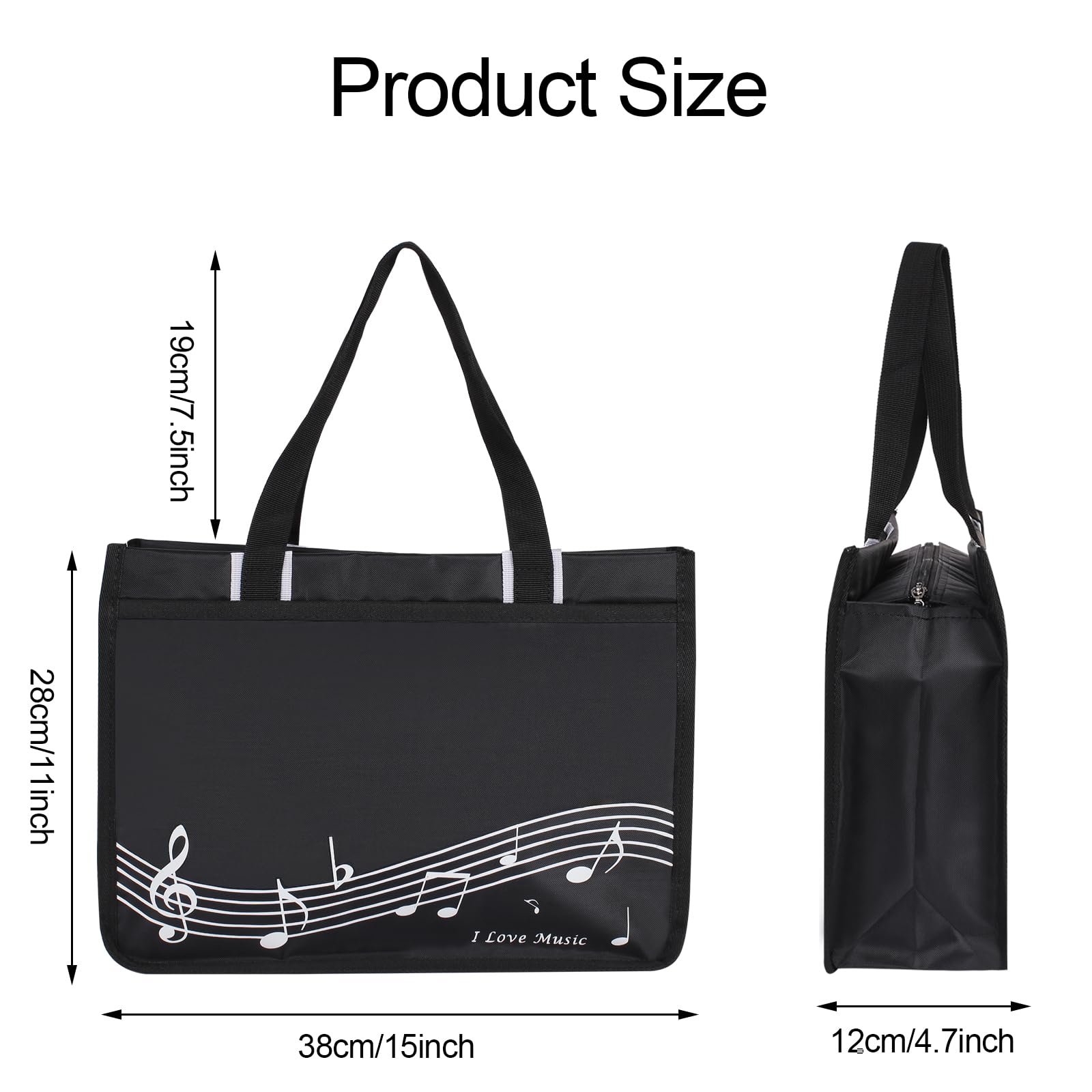 HilerPunk Musical Note Pattern Shoulder Bag,Music Tote Handbag,Nylon Cloth Waterproof Women's Shopping Bag,Travel bag with high note zipper,Music Program Tote Bag-Black+Musical Note Pattern, Large
